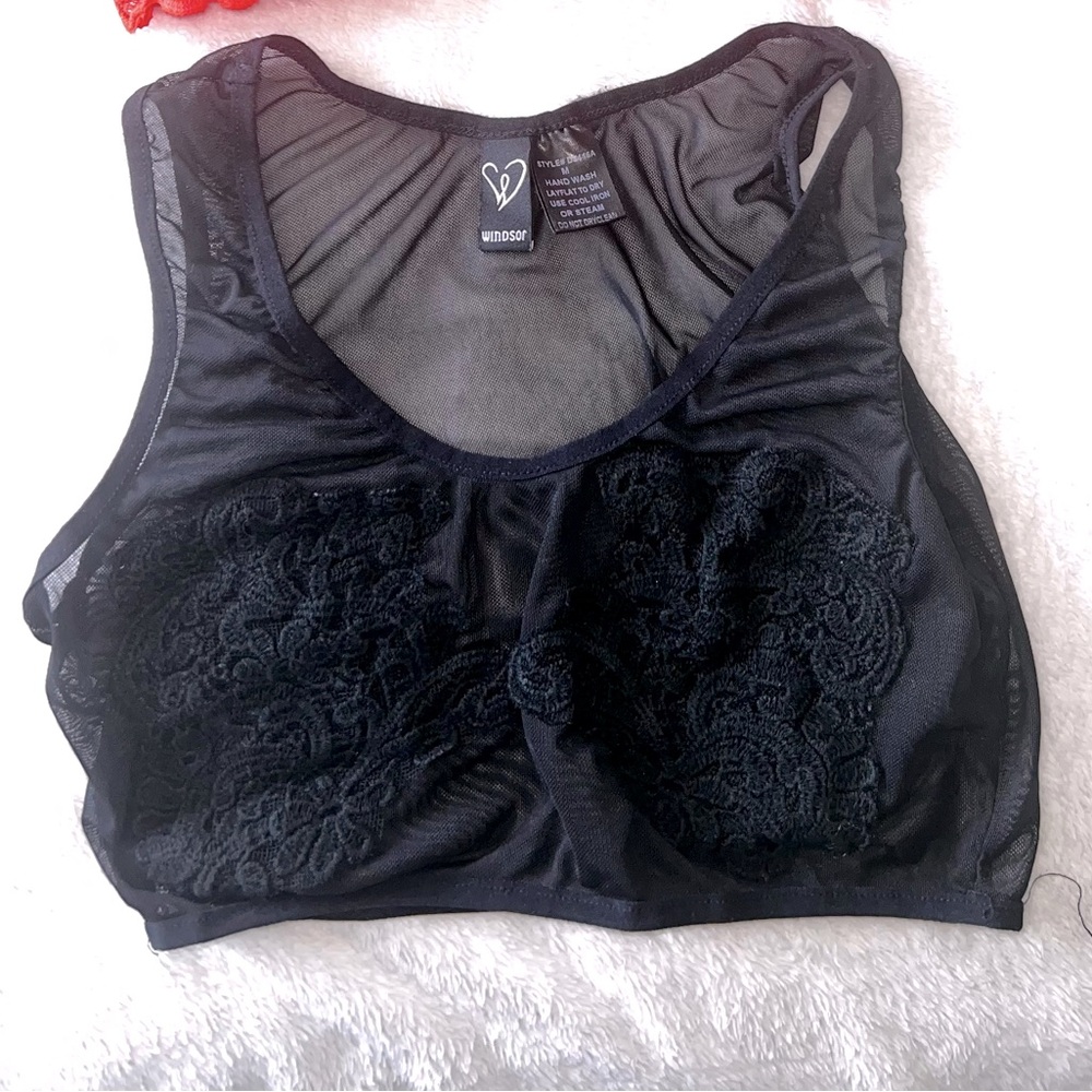 Black mesh see through bra / crop top